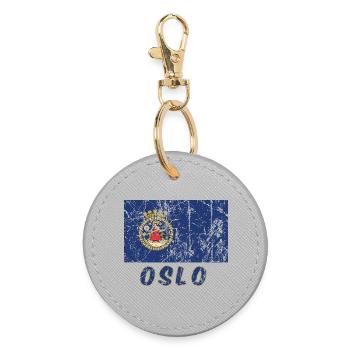 Effet vintage de drapeau Oslo Norvège - Porte-clés rond - bruyère - Devant