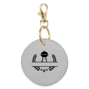 BBQ Monogramm Lorbeerkranz - Runder Schlüsselanhänger - Grau - Vorne
