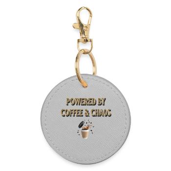 powered by coffee and chaos - Runder Schlüsselanhänger - Grau - Vorne