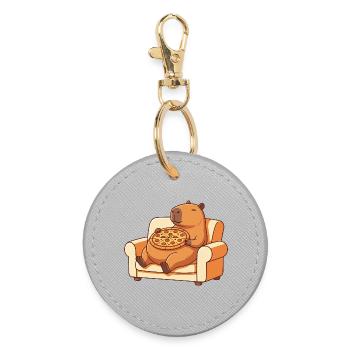 Pizza Capybara sur le canapé - Porte-clés rond - bruyère - Devant