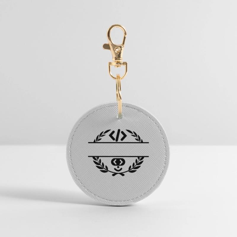 Code logo and code smiley in laurel wreath Round Keyring