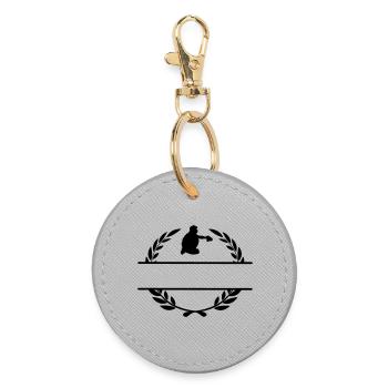 Catcher-Baseballspieler im Lorbeerkranz-Monogramm - Runder Schlüsselanhänger - Grau - Vorne