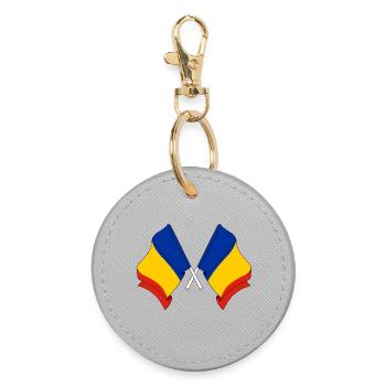 Two flags Flag of Romania, flag horizontal m - Round Keyring - grey - Front