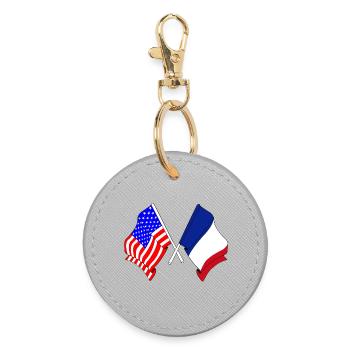 Flag of the United States USA and Flag France - Round Keyring - grey - Front