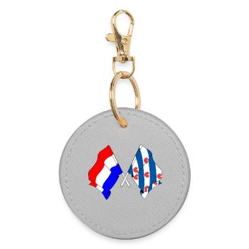 Flagge der Niederlande, Friesland gekreuzt - Runder Schlüsselanhänger - Grau - Vorne