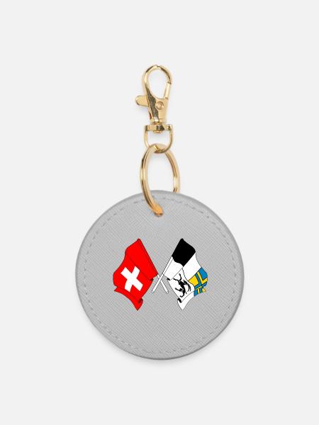 Schweiz-Flagge und Bündner Flagge - Runder Schlüsselanhänger - Grau