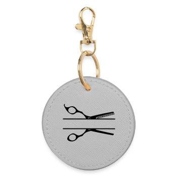 Bannière texte logo coiffeur peigne ciseaux - Porte-clés rond - bruyère - Devant