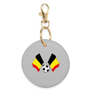 Deux drapeaux belges avec un ballon de football - Porte-clés rond - bruyère - Devant
