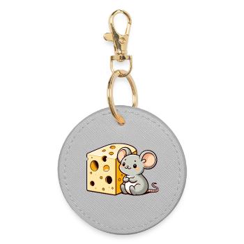 Souris amoureuse du fromage : la petite gourmande - Porte-clés rond - bruyère - Devant