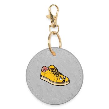 Surprised Shoe – Funny Cartoon Shoe - Round Keyring - grey - Front