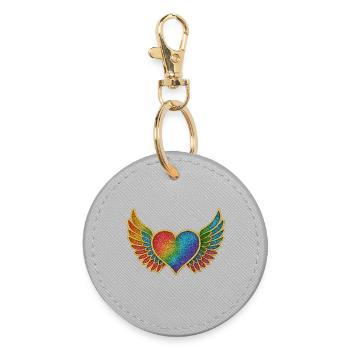 Rainbow heart with wings - Round Keyring - grey - Front