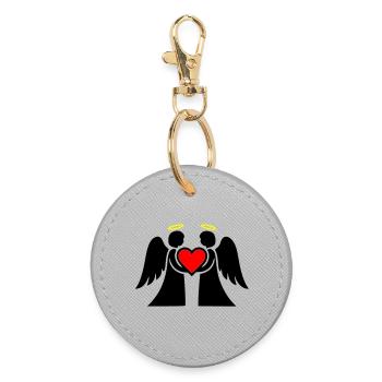 Couple d’anges avec pictogramme coeur - Porte-clés rond - bruyère - Devant