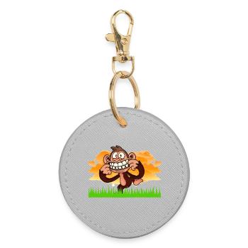 Funny Grinning Monkey Retro Cartoon Jungle Art - Round Keyring - grey - Front