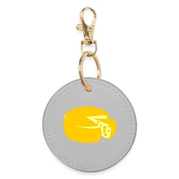 golden yellow cheese - Round Keyring - grey - Front