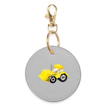 Excavatrice jaune vif avec puissance - Porte-clés rond - bruyère - Devant