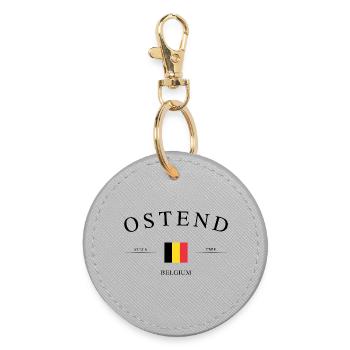 Ostend Belgium – Holiday Souvenir & Gift - Round Keyring - grey - Front