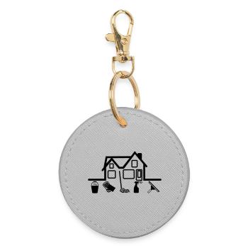 Haus mit Reinigungswerkzeugen - Runder Schlüsselanhänger - Grau - Vorne