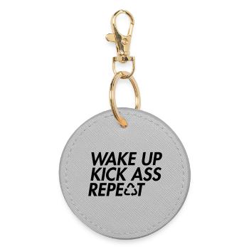 Wake Up Kick Ass Repeat - Bold Motivation - Round Keyring - grey - Front