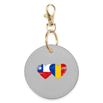 Chile Rumänien Flagge Herz used - Runder Schlüsselanhänger - Grau - Vorne