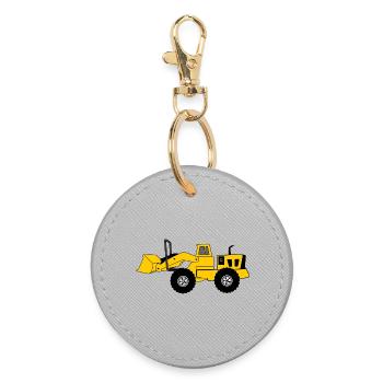 Gelber Bulldozer - Runder Schlüsselanhänger - Grau - Vorne