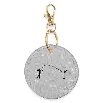 Golf player hits ball in hole heart rate, cardio - Round Keyring - grey - Front