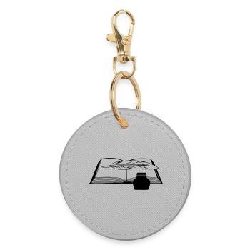 book with feather pen and inkwell - Round Keyring - grey - Front