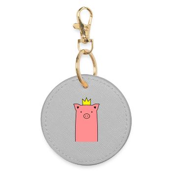 Sow piglet piggy with crown gift - Round Keyring - grey - Front