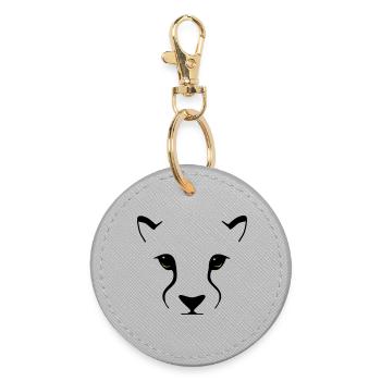 Big cat gaze – elegance with bite - Round Keyring - grey - Front
