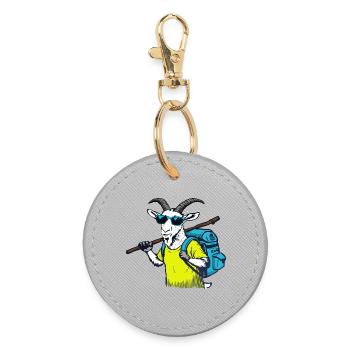 Mountain goat with backpack - Round Keyring - grey - Front