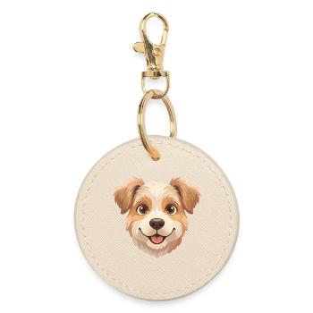 Cute Happy Cartoon Dog Face Illustration - Round Keyring - oyster - Front