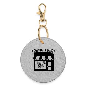 Logo honey shop with text 'HONEY' - Round Keyring - grey - Front