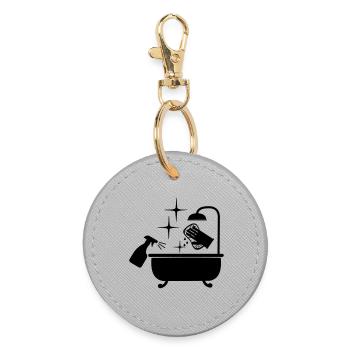 Cleaner bathtub with soap and water - Round Keyring - grey - Front