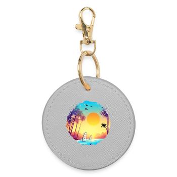 Summer Sunset Beach Watercolor - Round Keyring - grey - Front
