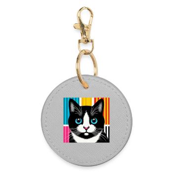 Cat - Round Keyring - grey - Front