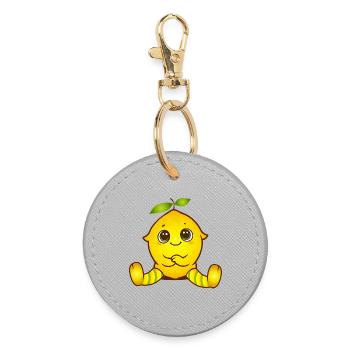 Fröhliche Zitrone als süße Kawaii-Figur - Runder Schlüsselanhänger - Grau - Vorne