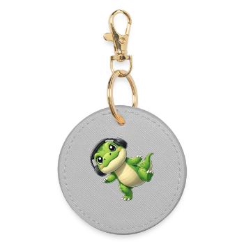Cute T-Rex Dino with Headphones Dancing Music - Round Keyring - grey - Front