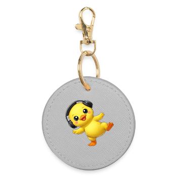 Cute Duck With Headphones Dancing Music Techno - Round Keyring - grey - Front