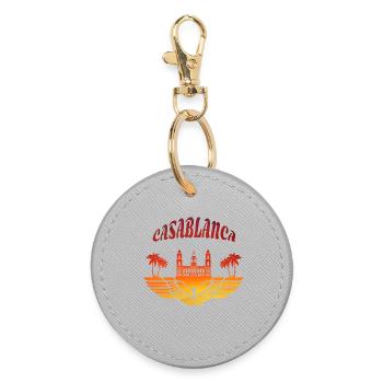 Casablanca Palace with Palm Trees / Morocco Gift - Round Keyring - grey - Front