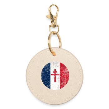 Frankreich Croix de Lorraine Drapeau France Blason - Runder Schlüsselanhänger - Auster - Vorne