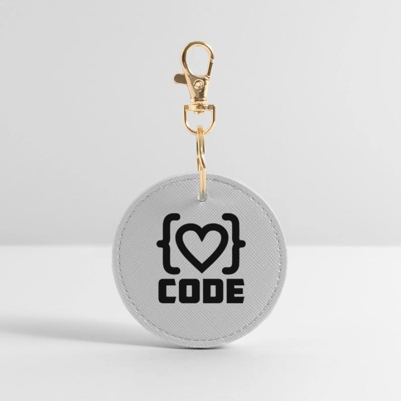 Logo de code de programmeur cardiaque avec texte CODE Porte-clés rond