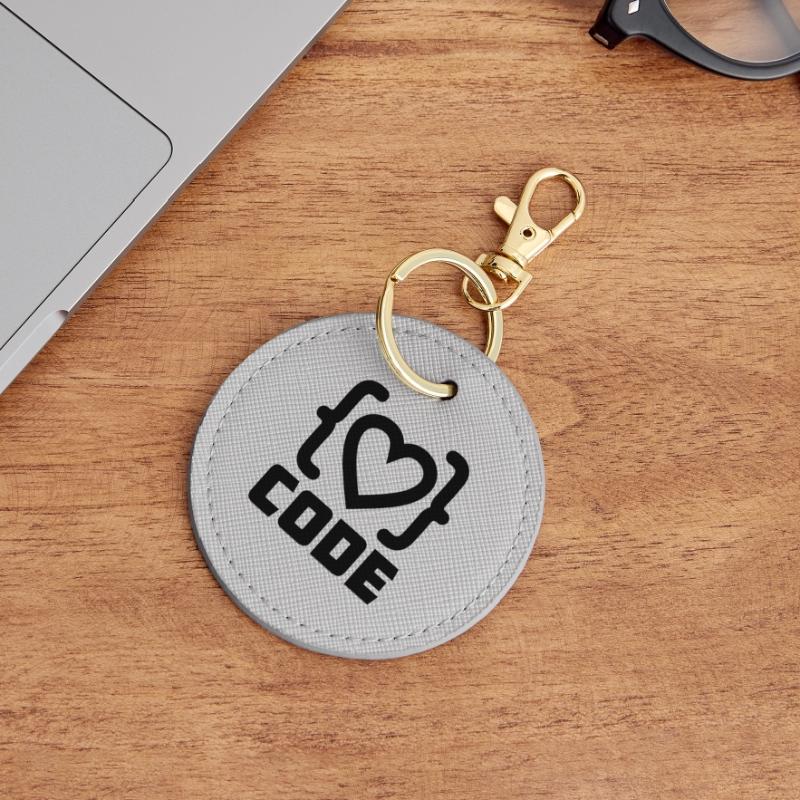 Logo de code de programmeur cardiaque avec texte CODE Porte-clés rond