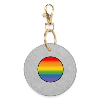Regenbogen Verlauf Round white shirt - Runder Schlüsselanhänger - Grau - Vorne