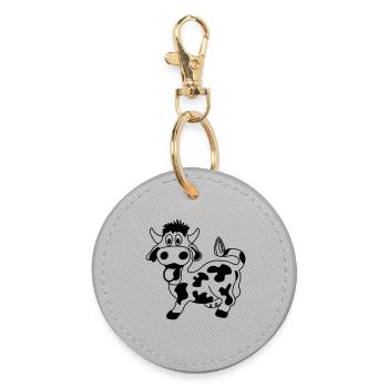 Funny cow with tongue out of the mouth - Round Keyring - grey - Front