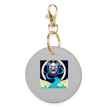 Asia Oni mask - Oni Tattoo - the Japanese demon - Round Keyring - grey - Front