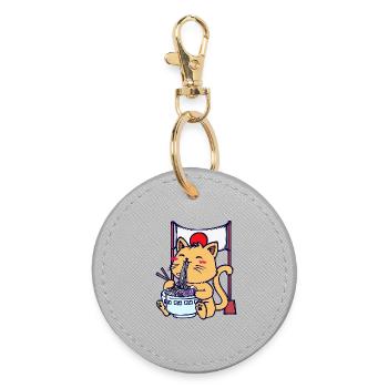 Cat Ramen Japanese Mangastyle Anime Manga Comic - Round Keyring - grey - Front
