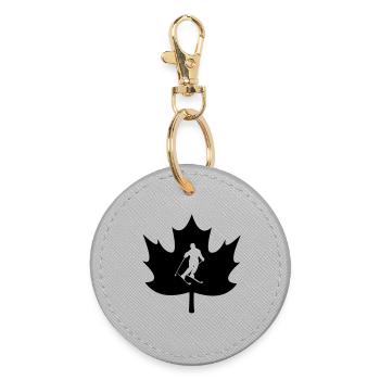 Feuille d’érable du Canada avec logo de skieur découpé - Porte-clés rond - bruyère - Devant