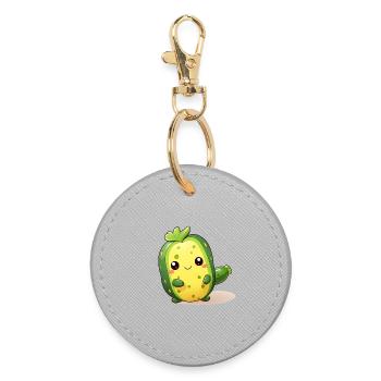 Tanzendes Kawaii Kaktus Gurken Männchen - Runder Schlüsselanhänger - Grau - Vorne