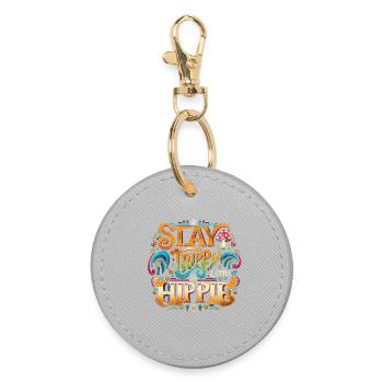 stay trippy little hippie spruch 70er jahre - Runder Schlüsselanhänger - Grau - Vorne