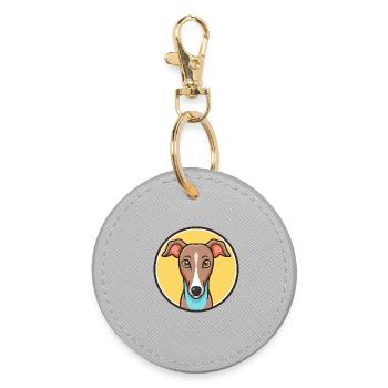 Englische Whippet Hunderasse Cartoon Kawaii Clipart - Runder Schlüsselanhänger - Grau - Vorne