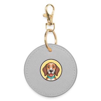 German Hound Dog Breed Cartoon Kawaii Clipart Pet - Round Keyring - grey - Front